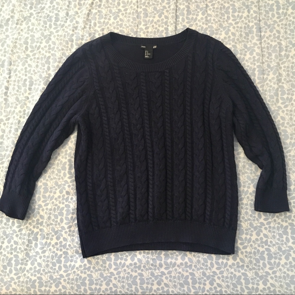 H&M Navy crewneck cable Sweater